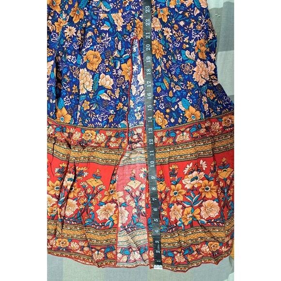 Womens Bohemia Side Split V Neck Ruffles Short Sleeves Maxi Dress with Belt Sz M - Picture 3 of 16